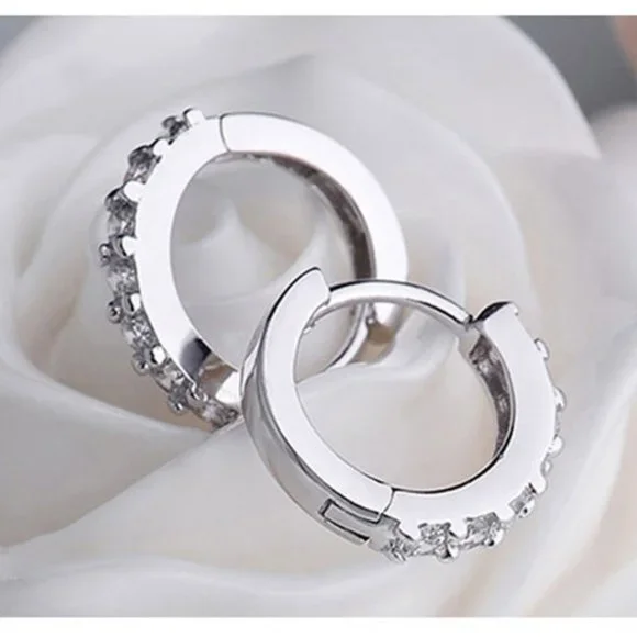 s925 Sterling Silver Crystal Hoop Earring For Women - Picture 2 of 7